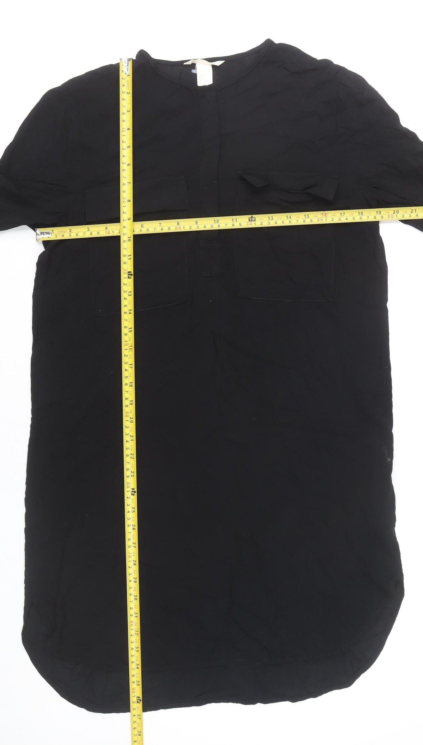 H&M Womens Black Knee Length Shirt Dress UK 8 Viscose 3/4 Sleeve