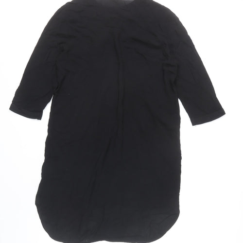 H&M Womens Black Knee Length Shirt Dress UK 8 Viscose 3/4 Sleeve