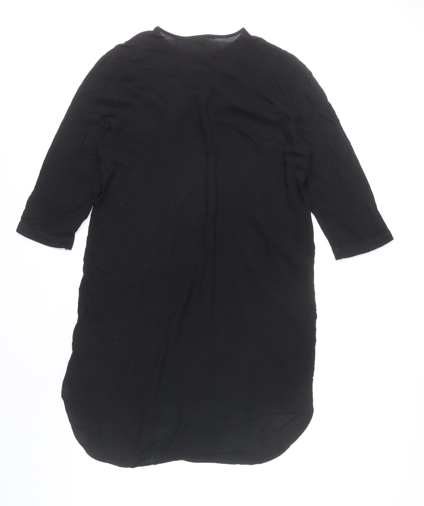 H&M Womens Black Knee Length Shirt Dress UK 8 Viscose 3/4 Sleeve