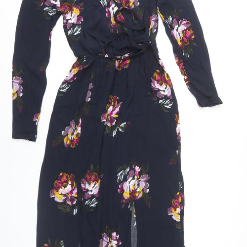 Joules Womens Blue Floral Midi Wrap Dress Size 6 Viscose