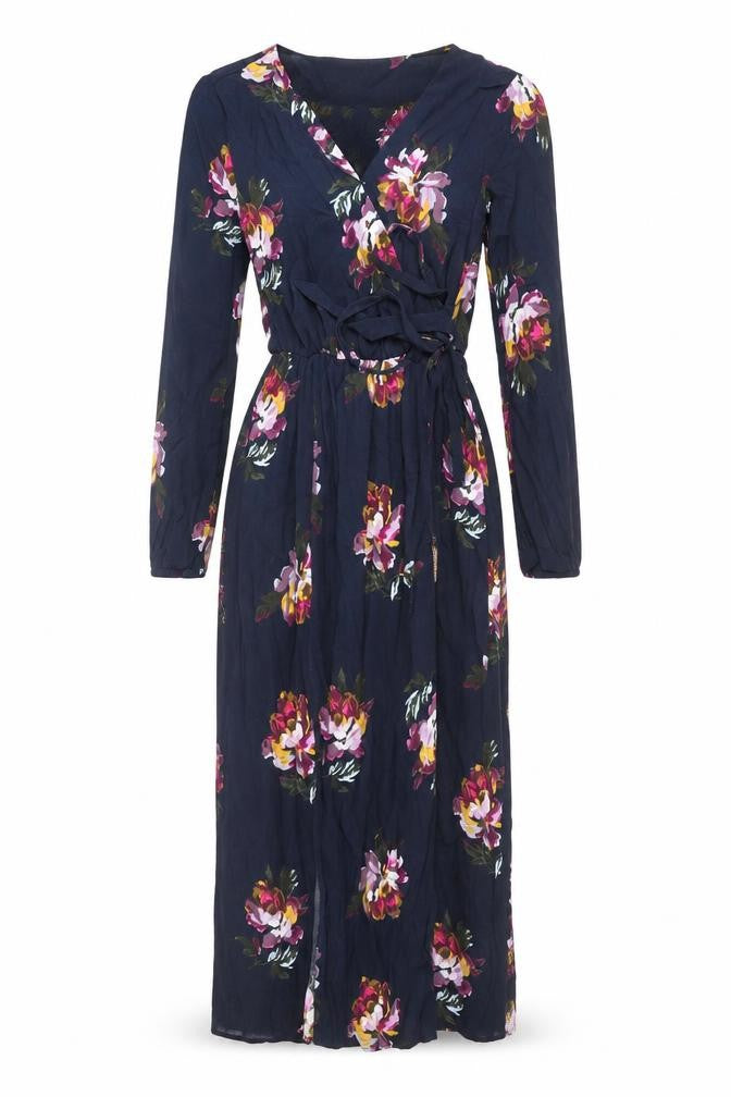 Joules Womens Blue Floral Midi Wrap Dress Size 6 Viscose