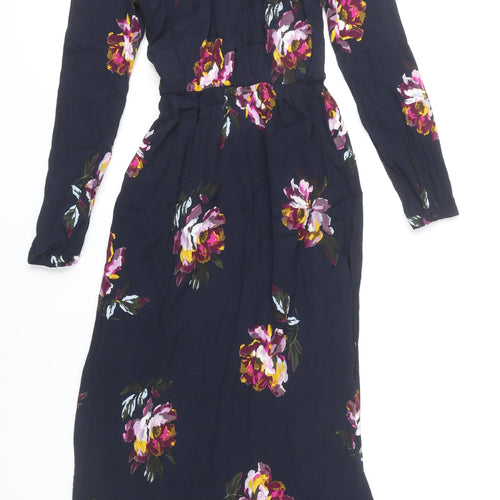 Joules Womens Blue Floral Midi Wrap Dress Size 6 Viscose