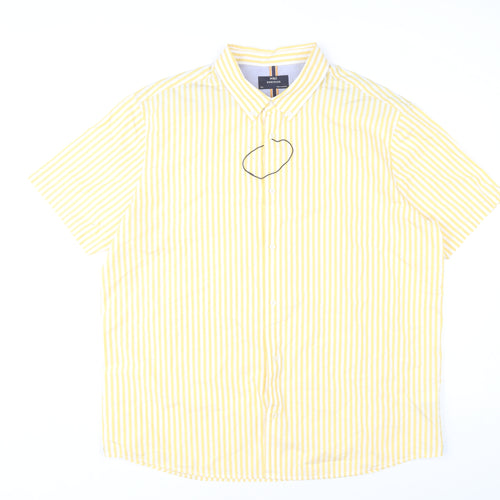 Marks and Spencer Men's Yellow Striped 2XL Short Sleeve Cotton Shirt