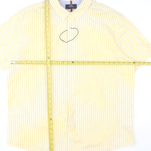 Marks and Spencer Men's Yellow Striped 2XL Short Sleeve Cotton Shirt