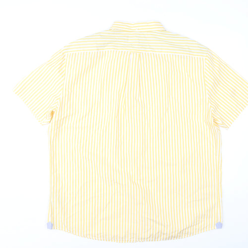 Marks and Spencer Men's Yellow Striped 2XL Short Sleeve Cotton Shirt