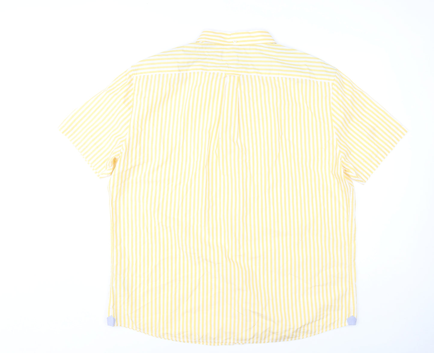 Marks and Spencer Men's Yellow Striped 2XL Short Sleeve Cotton Shirt