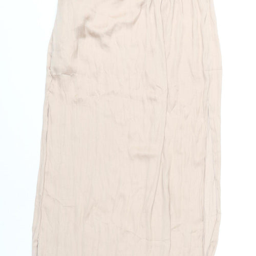 River Island Women’s Beige Midi Skirt Size 10 Polyester Elastic Waist