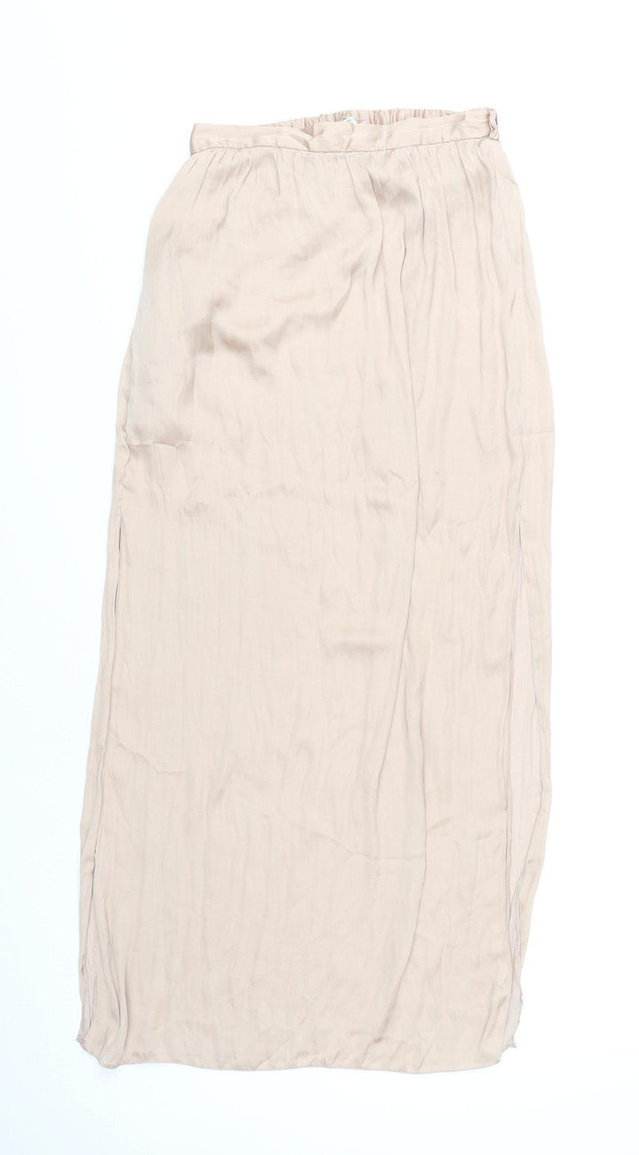River Island Women’s Beige Midi Skirt Size 10 Polyester Elastic Waist
