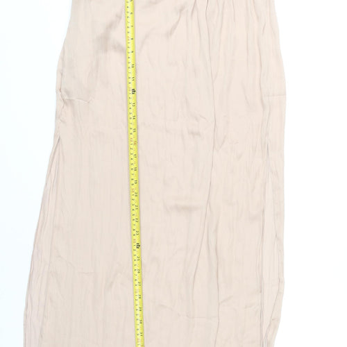 River Island Women’s Beige Midi Skirt Size 10 Polyester Elastic Waist