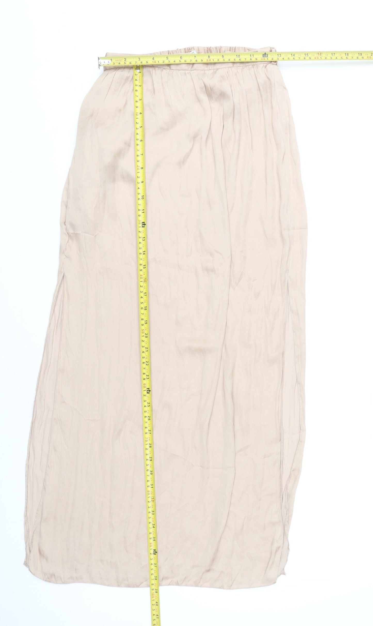River Island Women’s Beige Midi Skirt Size 10 Polyester Elastic Waist