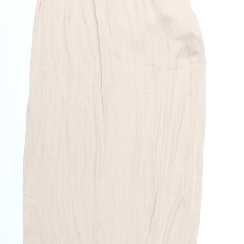 River Island Women’s Beige Midi Skirt Size 10 Polyester Elastic Waist