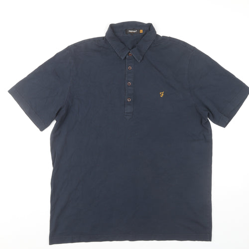 Farah Men’s Blue Cotton Short Sleeve Polo Shirt L Casual