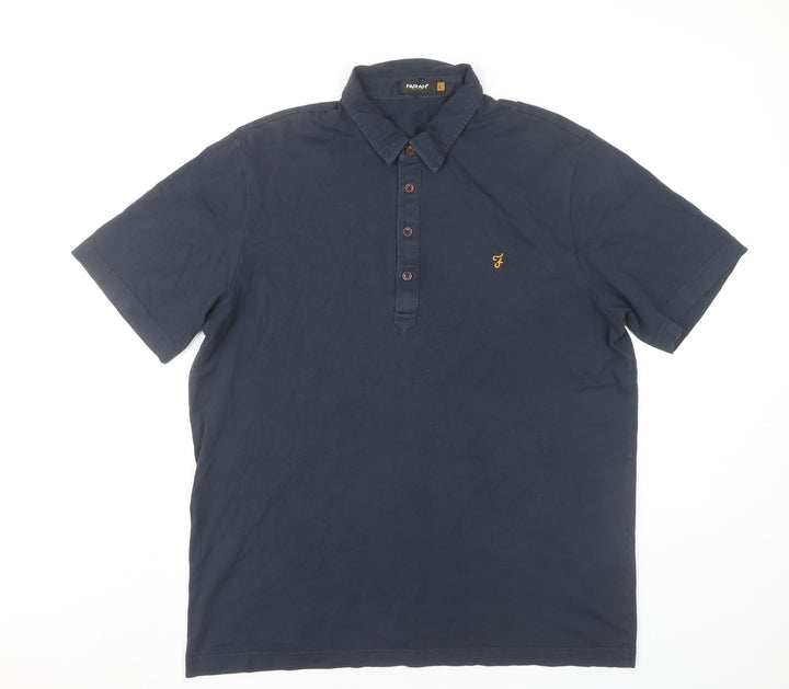 Farah Men’s Blue Cotton Short Sleeve Polo Shirt L Casual