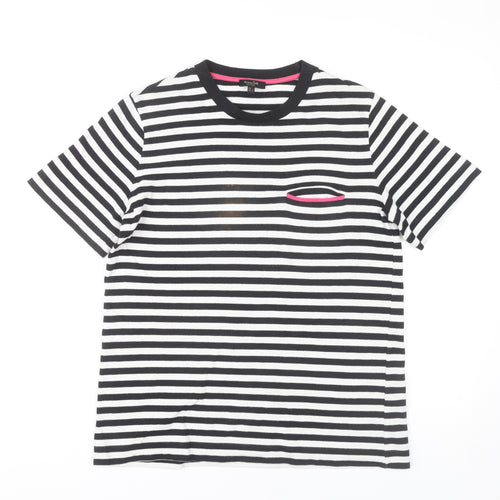 Massimo Dutti Women’s Black Striped Cotton T-Shirt S Crew Neck