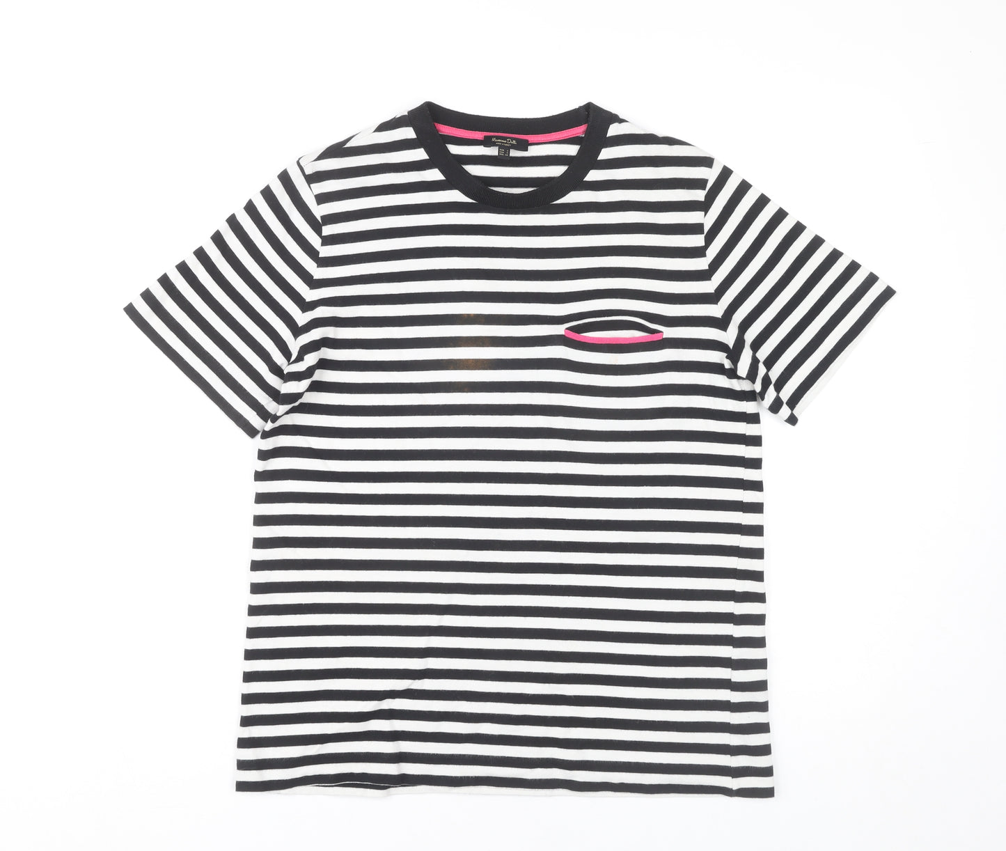 Massimo Dutti Women’s Black Striped Cotton T-Shirt S Crew Neck