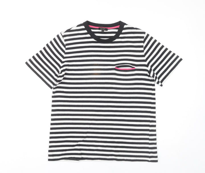 Massimo Dutti Women’s Black Striped Cotton T-Shirt S Crew Neck
