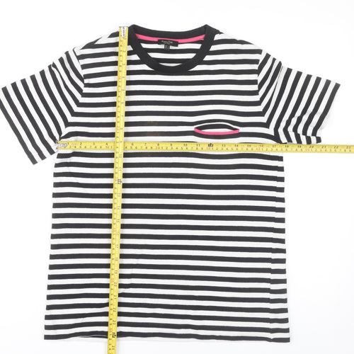 Massimo Dutti Women’s Black Striped Cotton T-Shirt S Crew Neck