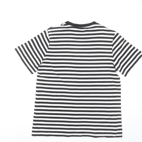 Massimo Dutti Women’s Black Striped Cotton T-Shirt S Crew Neck