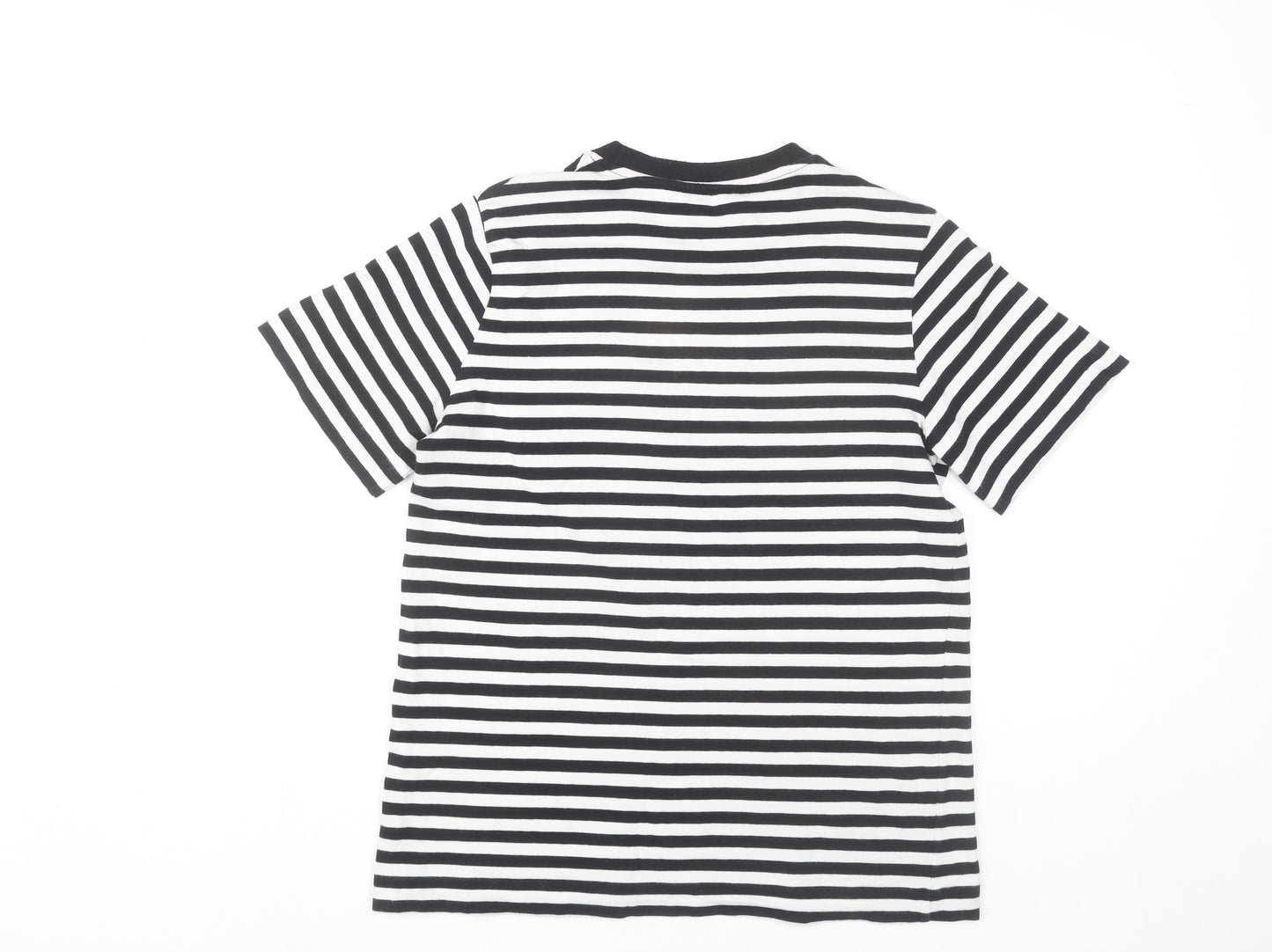 Massimo Dutti Women’s Black Striped Cotton T-Shirt S Crew Neck