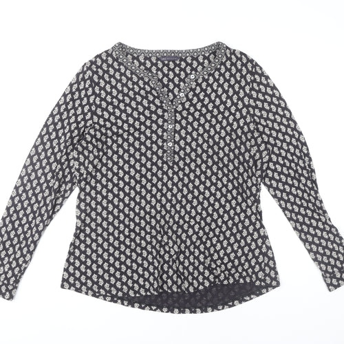 Marks and Spencer Women’s Black Geometric Cotton Tunic Blouse Size 16