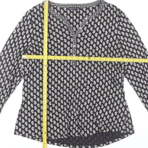 Marks and Spencer Women’s Black Geometric Cotton Tunic Blouse Size 16