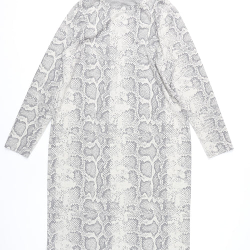 M&Co Women’s Grey Animal Print Shift Dress Size 18 Long Sleeve