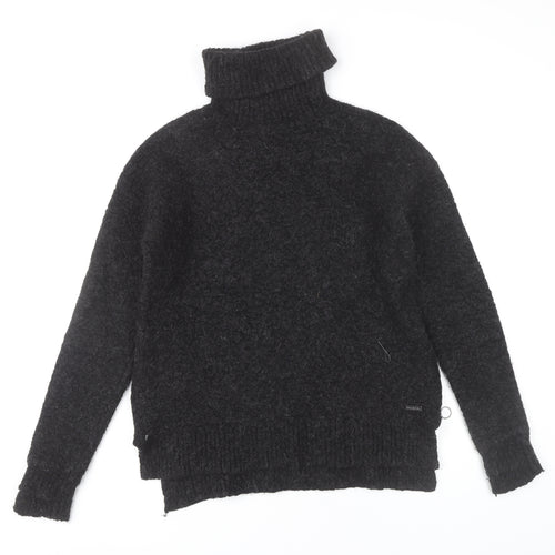 Sweaty Betty Women’s Black Roll Neck Chunky-Knit Jumper S Zip Detail