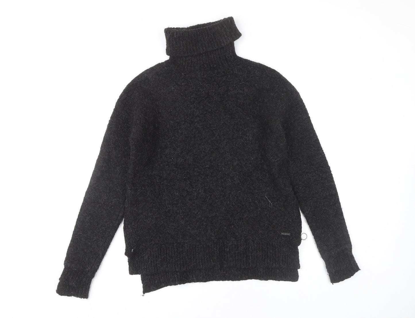 Sweaty Betty Women’s Black Roll Neck Chunky-Knit Jumper S Zip Detail