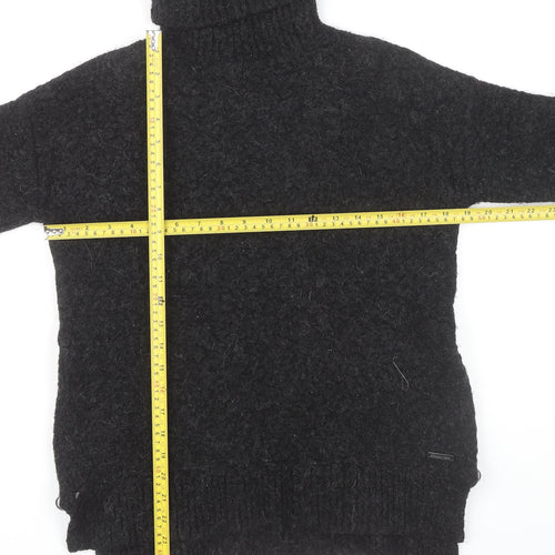 Sweaty Betty Women’s Black Roll Neck Chunky-Knit Jumper S Zip Detail