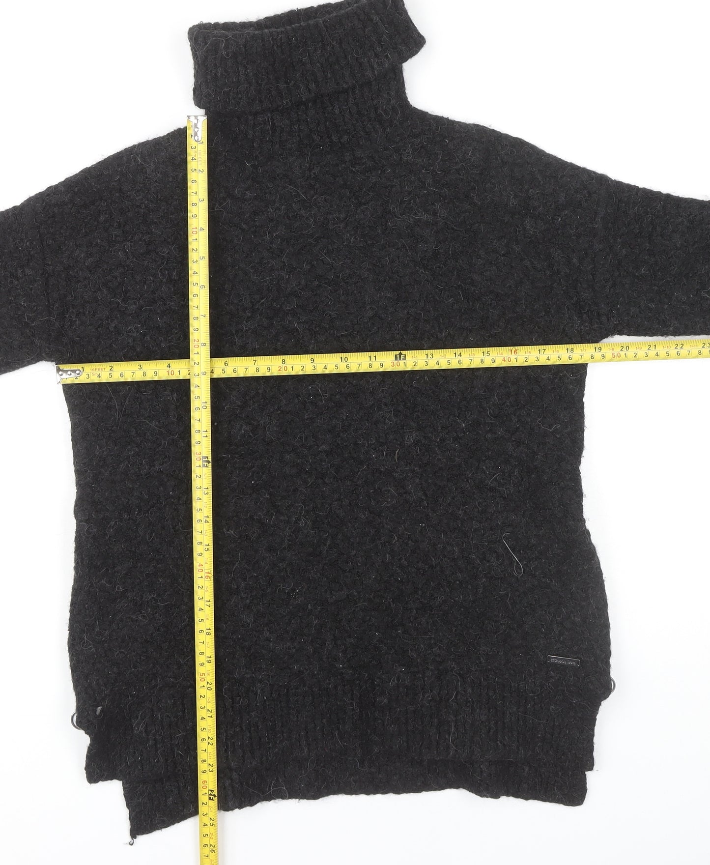 Sweaty Betty Women’s Black Roll Neck Chunky-Knit Jumper S Zip Detail