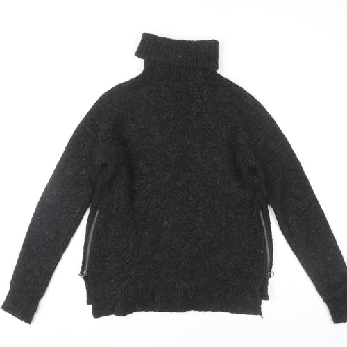 Sweaty Betty Women’s Black Roll Neck Chunky-Knit Jumper S Zip Detail