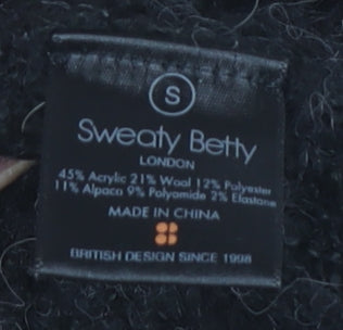 Sweaty Betty Women’s Black Roll Neck Chunky-Knit Jumper S Zip Detail