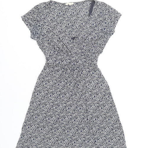 FatFace Women’s Blue Floral Wrap Dress UK 8 Knee Length Cap Sleeve