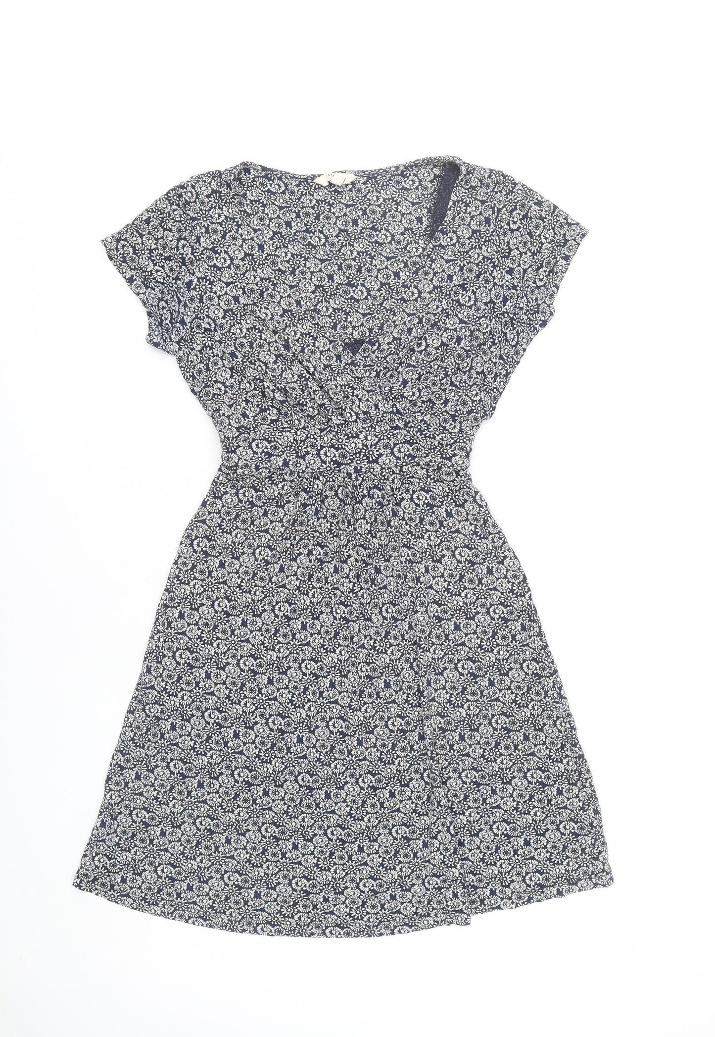FatFace Women’s Blue Floral Wrap Dress UK 8 Knee Length Cap Sleeve