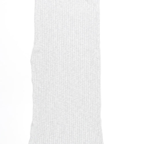 ASOS Women’s Grey Ribbed Knit Midi Straight Skirt Size 8 High Rise Stretch
