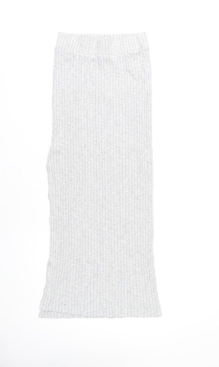 ASOS Women’s Grey Ribbed Knit Midi Straight Skirt Size 8 High Rise Stretch