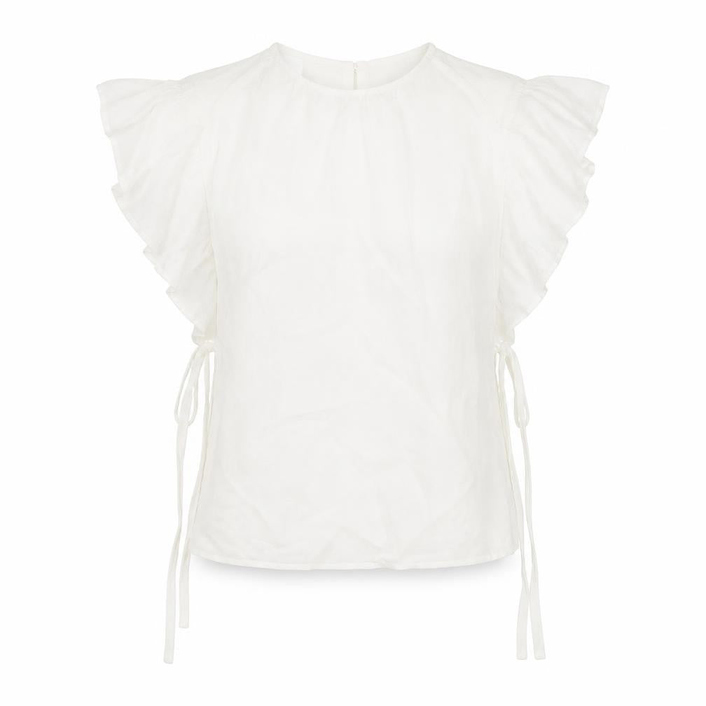 Front view of Zara Basic Women White Ruffle Flutter Sleeve Blouse M Spring Summer
