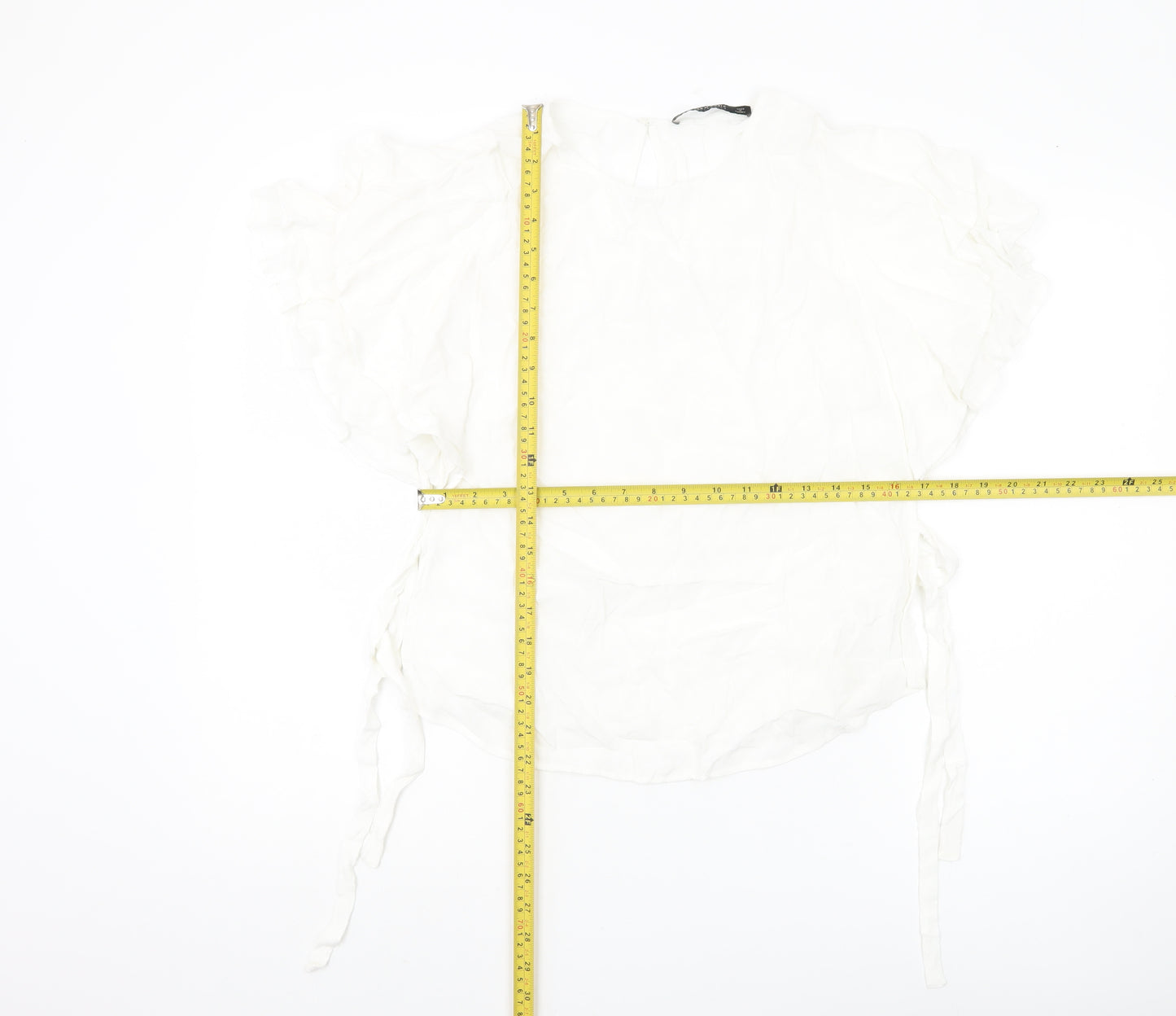 Zara Basic Women White Ruffle Flutter Sleeve Blouse M Spring Summer