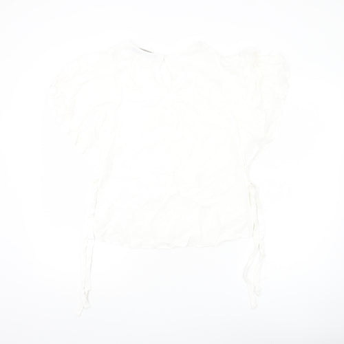 Zara Basic Women White Ruffle Flutter Sleeve Blouse M Spring Summer