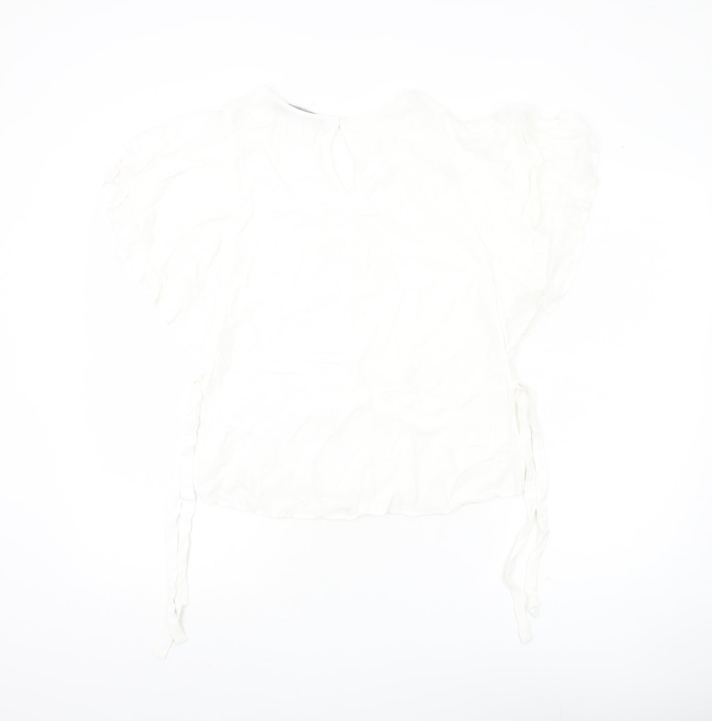 Zara Basic Women White Ruffle Flutter Sleeve Blouse M Spring Summer