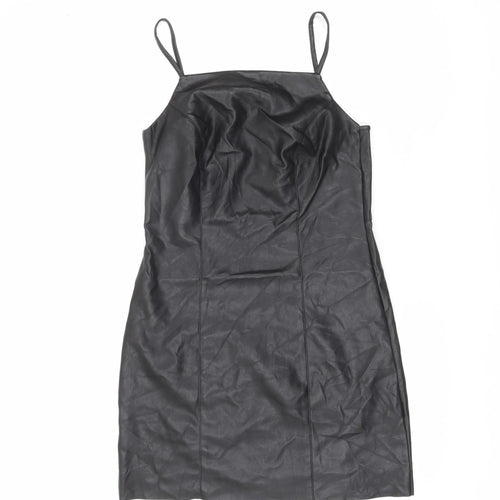 Topshop Women’s Black Faux Leather Slip Dress UK 8 Partywear