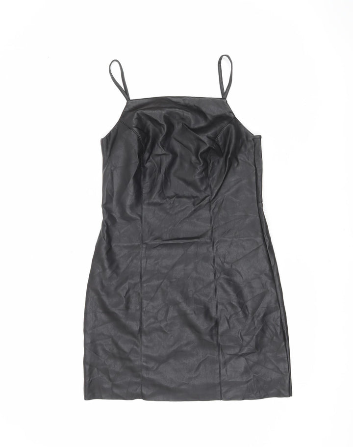Topshop Women’s Black Faux Leather Slip Dress UK 8 Partywear