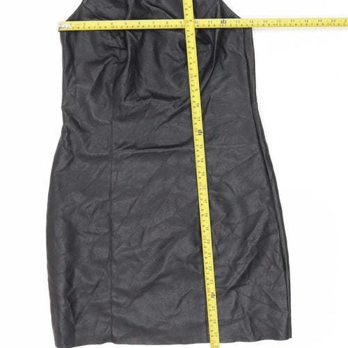 Topshop Women’s Black Faux Leather Slip Dress UK 8 Partywear