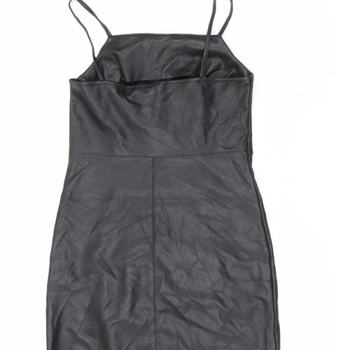 Topshop Women’s Black Faux Leather Slip Dress UK 8 Partywear