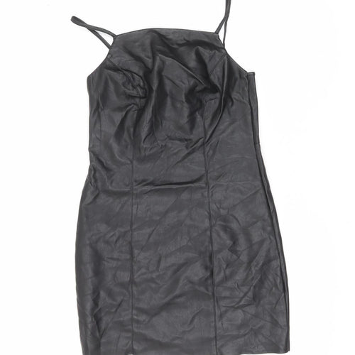 Topshop Women’s Black Faux Leather Slip Dress UK 8 Partywear