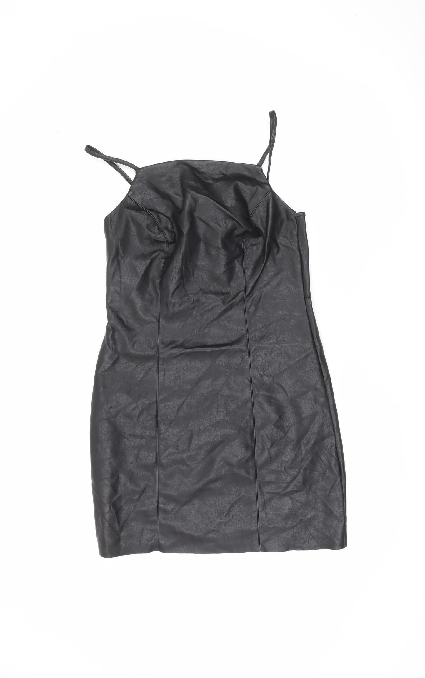 Topshop Women’s Black Faux Leather Slip Dress UK 8 Partywear
