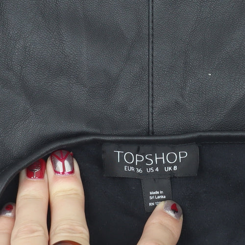 Topshop Women’s Black Faux Leather Slip Dress UK 8 Partywear