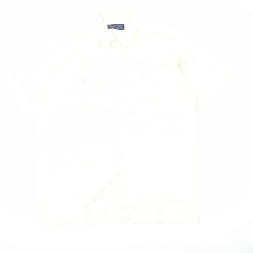 EXCELLENT Mens Ivory Short Sleeve Button-Up Shirt L Summer Casual