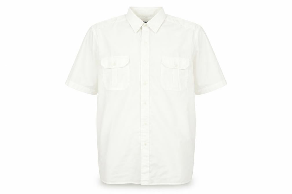 EXCELLENT Mens Ivory Short Sleeve Button-Up Shirt L Summer Casual