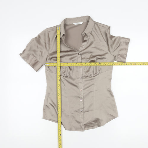 Marks and Spencer Women's Beige Size 8 Button-Up Satin Shirt